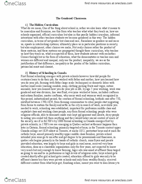 SOC 603 Lecture Notes - Lecture 7: The Hidden Curriculum, Hidden Curriculum, Upper Canada College thumbnail