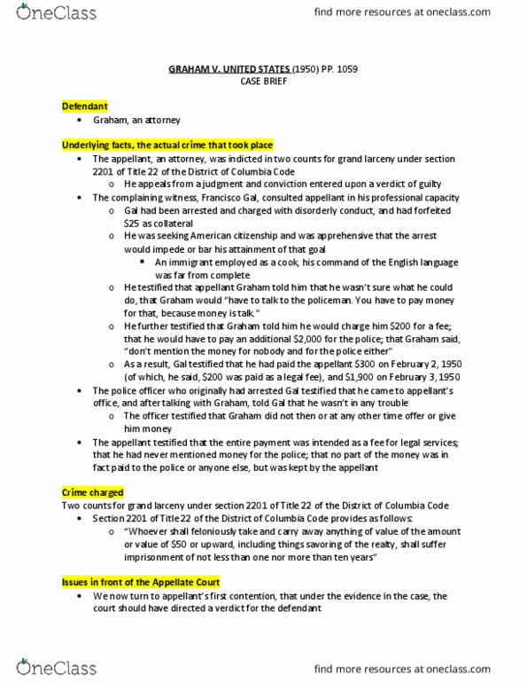 CRM/LAW C144 Chapter Notes - Chapter GRAHAM V UNITED STATES: Larceny thumbnail