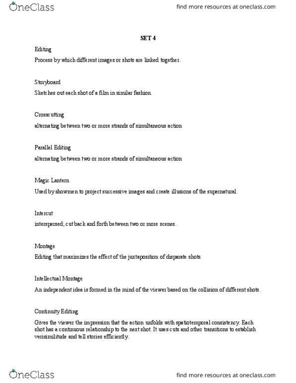 FILM 2000 Lecture Notes - Lecture 4: 30-Degree Rule, Continuity Editing, Long Shot thumbnail