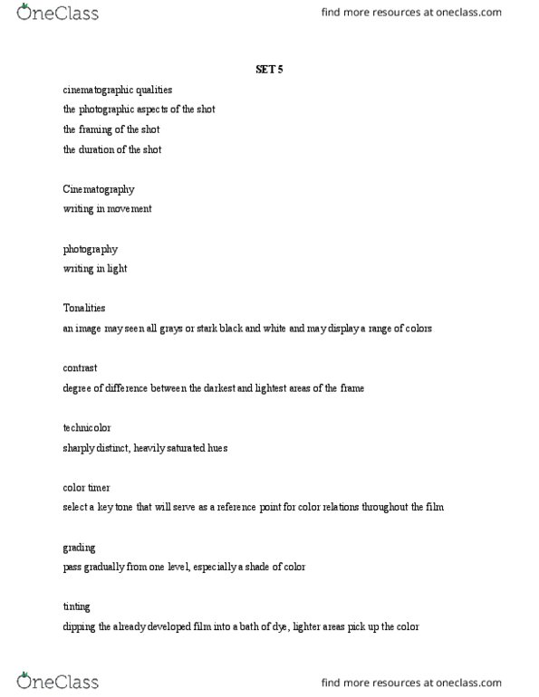 FILM 2000 Lecture Notes - Lecture 5: Zoom Lens, Optical Printer, Color Grading thumbnail