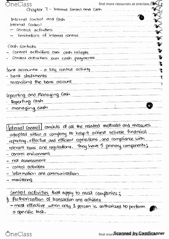 ACC 333 Chapter 7: Chapter 7: Internal Control and Cash thumbnail