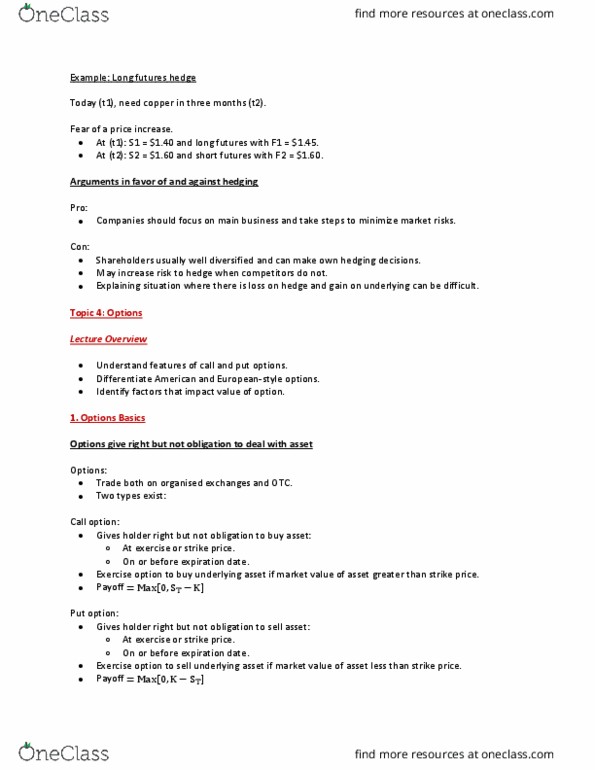 FINE 342 Lecture Notes - Lecture 6: Put Option, Option Style, Call Option thumbnail