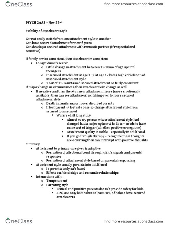 PSYCH 2AA3 Lecture Notes - Lecture 17: Parenting Styles, Personal Boundaries, Longitudinal Study thumbnail