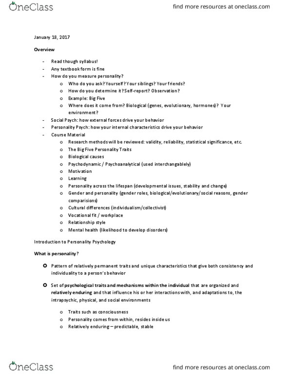 01:830:338 Lecture Notes - Lecture 1: Statistical Significance, Psych thumbnail