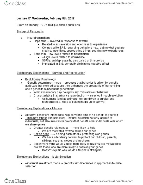 01:830:338 Lecture Notes - Lecture 9: Gene-Centered View Of Evolution, Biological Determinism, Sexual Selection thumbnail