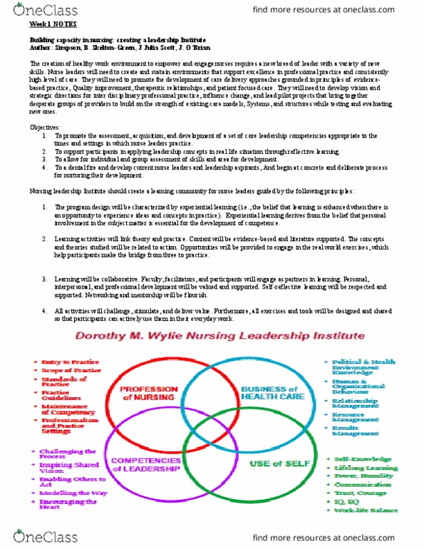 NRS 426 Lecture Notes - Lecture 1: Leadership Development, Experiential Learning, Circadian Rhythm thumbnail