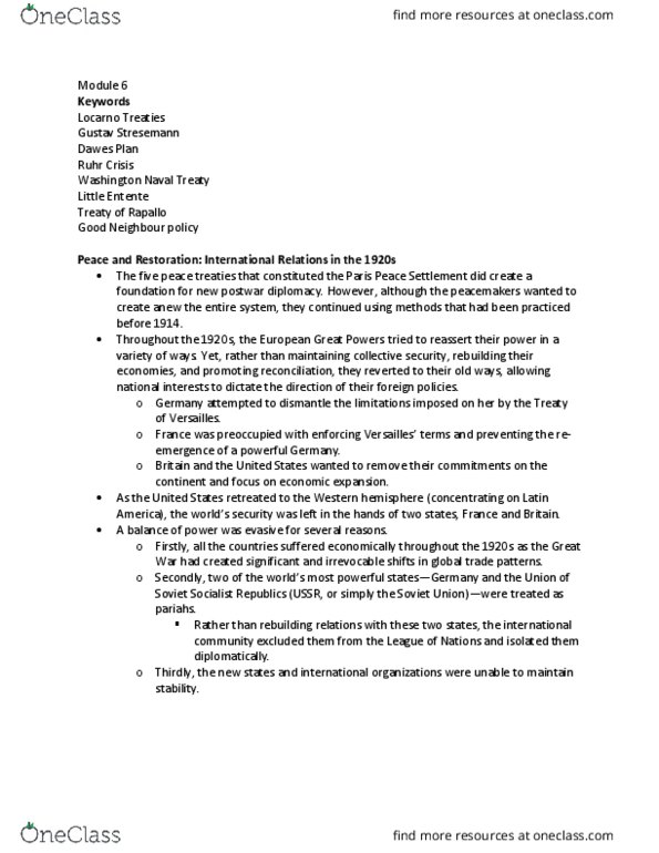 HST 504 Lecture Notes - Lecture 6: Washington Naval Treaty, Dawes Plan, Occupation Of The Ruhr thumbnail