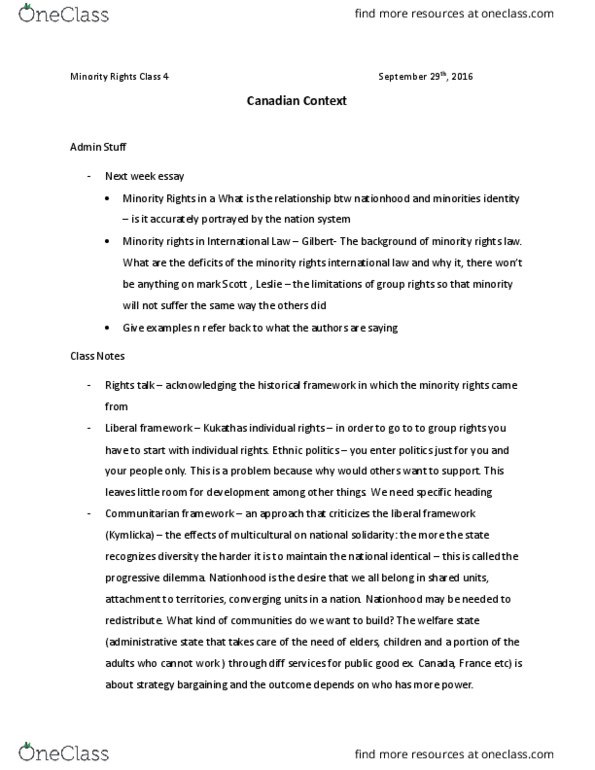 PPAS 3000 Lecture Notes - Lecture 3: Minority Rights, Neoliberalism, Pierre Trudeau thumbnail