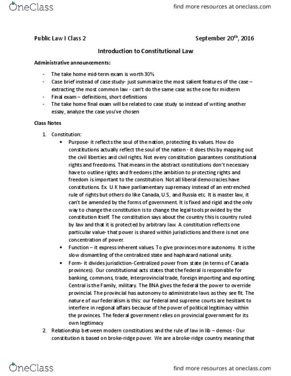 PPAS 3135 Lecture Notes - Lecture 1: Parliamentary Sovereignty, United States Constitution, Liberal Democracy thumbnail