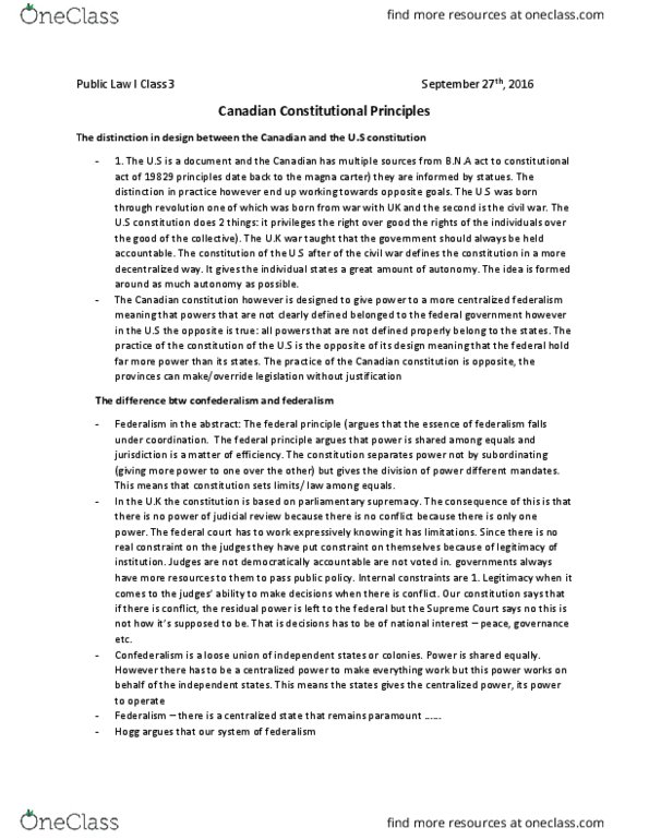 PPAS 3135 Lecture Notes - Lecture 2: United States Constitution, Parliamentary Sovereignty thumbnail