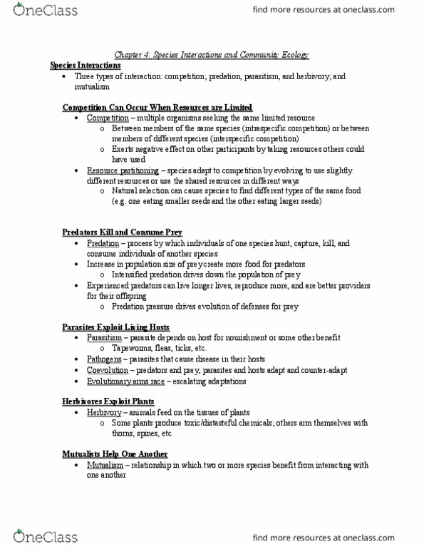 ENV 101 Chapter Notes - Chapter 4: Trophic Cascade, Evolutionary Arms Race, Trophic Level thumbnail