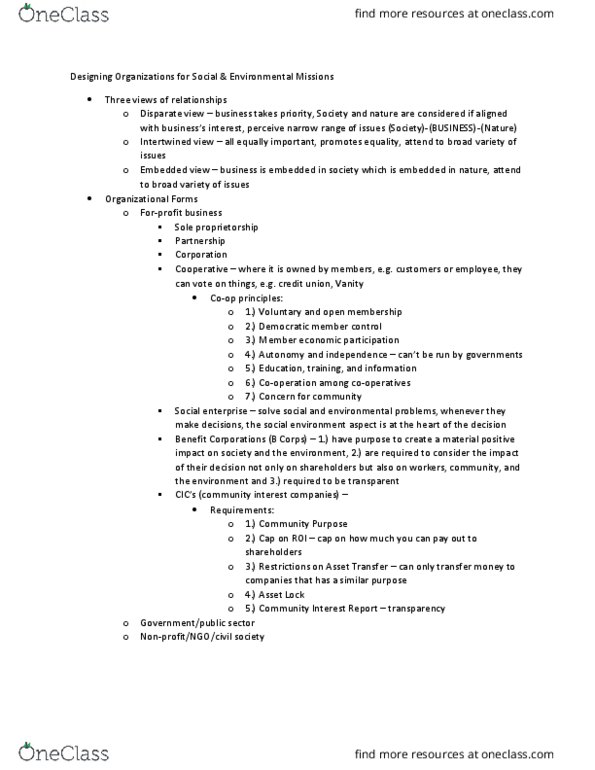 BU398 Lecture Notes - Lecture 14: Sole Proprietorship, Credit Union, Community Interest Company thumbnail