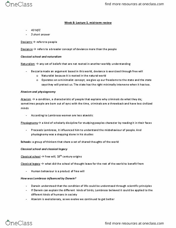 SOCY 275 Lecture Notes - Lecture 8: Physiognomy, Kingsley Davis, Anomie thumbnail