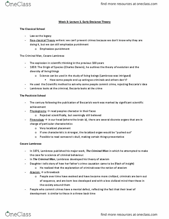 SOCY 275 Lecture Notes - Lecture 3: Atavism, Threshold Of Pain, Physiognomy thumbnail