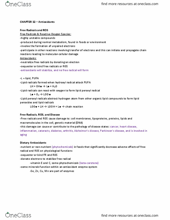 NU FS305 Lecture Notes - Lecture 12: Vitamin A Deficiency, Hydroperoxyl, Vitamin thumbnail