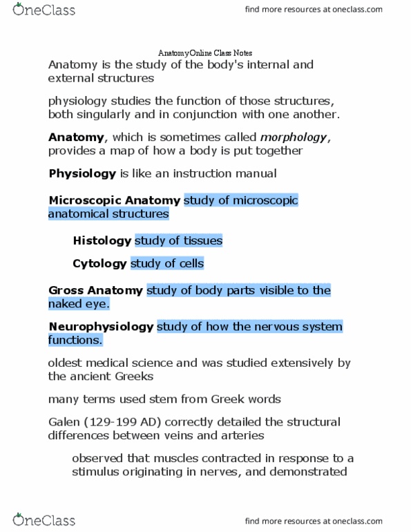 ANAT 025 Lecture Notes - Lecture 1: De Humani Corporis Fabrica, Appendicular Skeleton, Axial Skeleton thumbnail