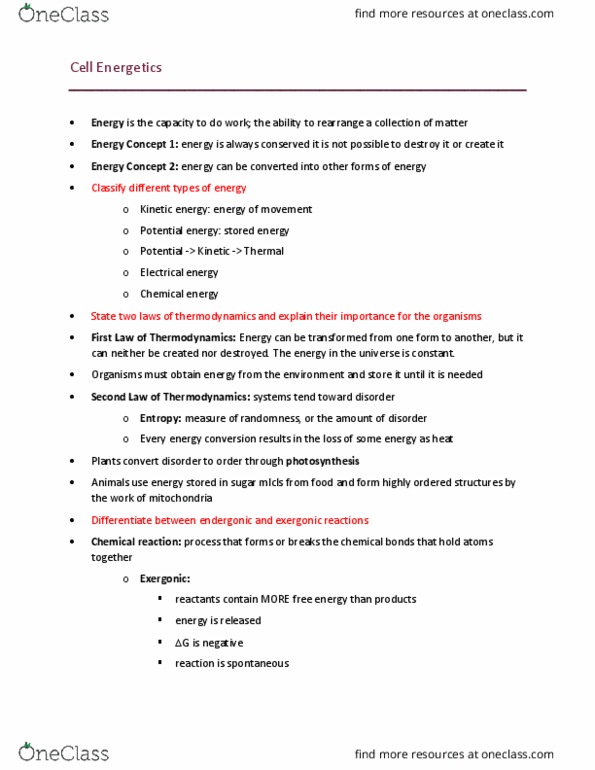 BISC 101 Lecture Notes - Lecture 8: Nicotinamide Adenine Dinucleotide Phosphate, Nicotinamide Adenine Dinucleotide, Exergonic Reaction thumbnail