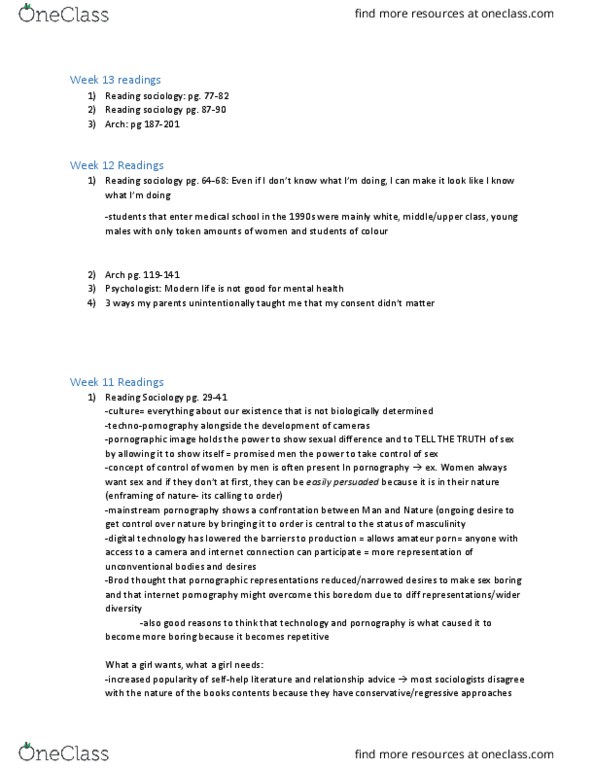 Sociology 1020 Lecture Notes - Lecture 12: Combined Oral Contraceptive Pill, Medicine Man, Rape Culture thumbnail