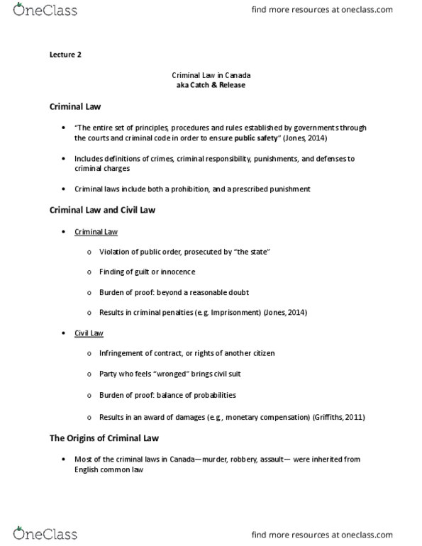 CRIM 101 Lecture Notes - Lecture 2: Summary Offence, Ontario Provincial Police, English Criminal Law thumbnail