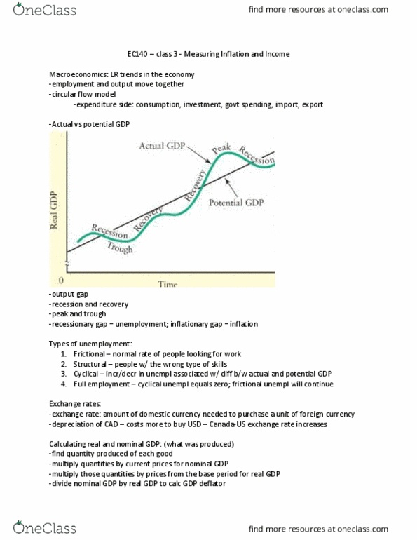 EC140 Lecture Notes - Lecture 3: Gdp Deflator, Potential Output, Output Gap thumbnail