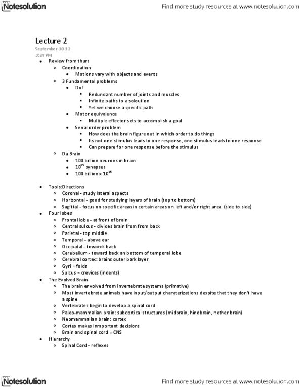 LIFESCI 3K03 Lecture Notes - Lecture 2: Proprioception, Hypercapnia, Prefrontal Cortex thumbnail