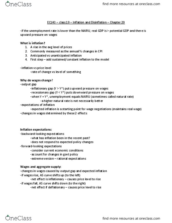 EC140 Lecture Notes - Lecture 19: Nairu, Output Gap, Disinflation thumbnail