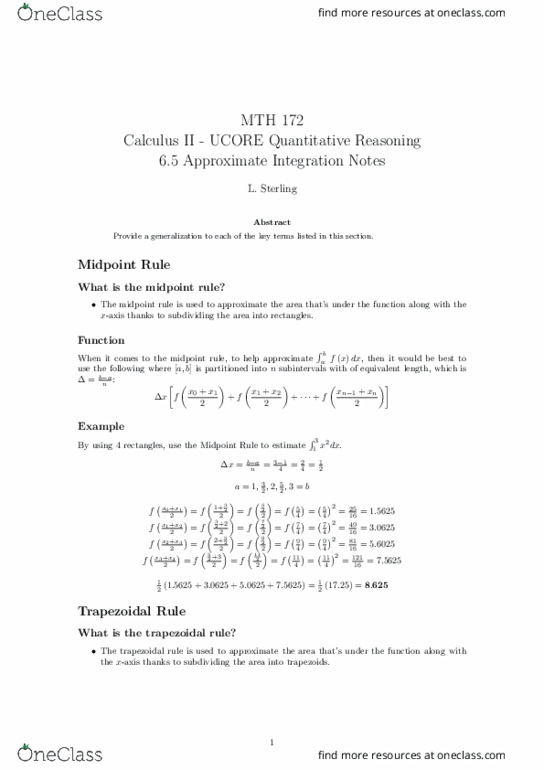 MTH 172 Lecture Notes - Lecture 13: Riemann Sum thumbnail
