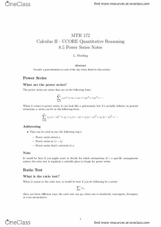 MTH 172 Lecture Notes - Lecture 22: Ratio Test, Joule thumbnail