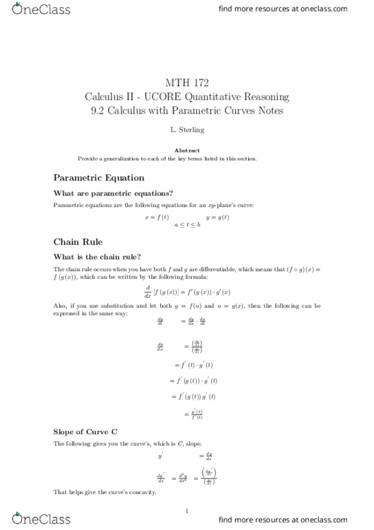 MTH 172 Lecture Notes - Lecture 27: Cycloid, Nintendo Ds And 3Ds Storage Devices thumbnail