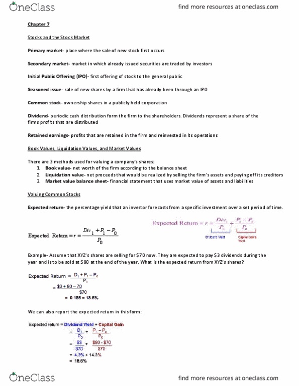 ECON371 Lecture Notes - Lecture 5: Dividend Discount Model, Growth Stock, Expected Return thumbnail