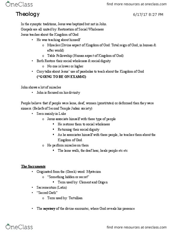 THE 1000C Lecture Notes - Lecture 6: Second Temple Judaism, Synoptic Gospels, Easter Vigil thumbnail