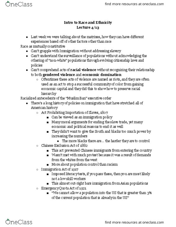 POL SCI 61A Lecture Notes - Lecture 4: Emergency Quota Act, Arizona Sb 1070, Magnuson Act thumbnail