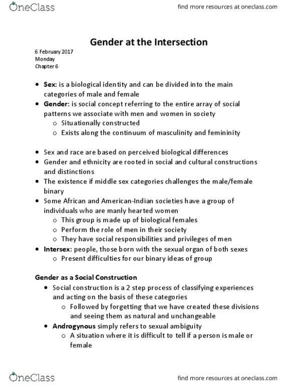 Sociology 1027A/B Chapter Notes - Chapter 6: Judith Butler, Heterosexuality, Performativity thumbnail