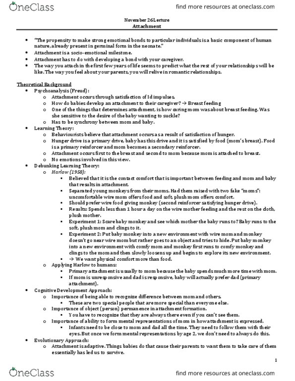 PSYCH 2AA3 Lecture Notes - Lecture 5: Mental Model, Breastfeeding, Attachment Theory thumbnail