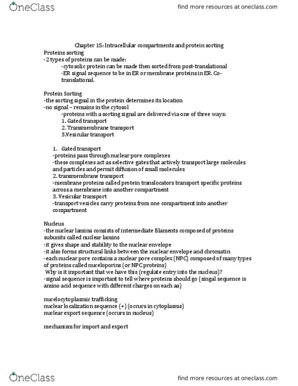 BIOL 2202 Lecture Notes - Lecture 1: Nuclear Pore, Nuclear Localization Sequence, Nuclear Export Signal thumbnail