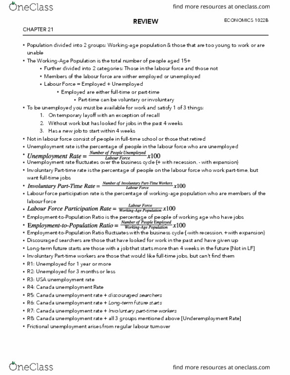 Economics 1022A/B Chapter Notes - Chapter 21: Frictional Unemployment, Business Cycle, Underemployment thumbnail