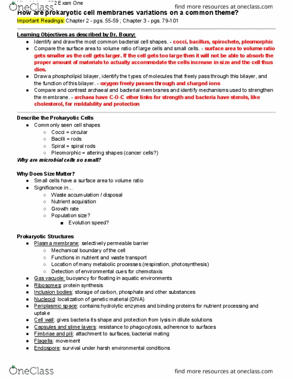 MICRO 302 Lecture Notes - Lecture 7: Lipid Bilayer, Cell Membrane, Periplasm thumbnail