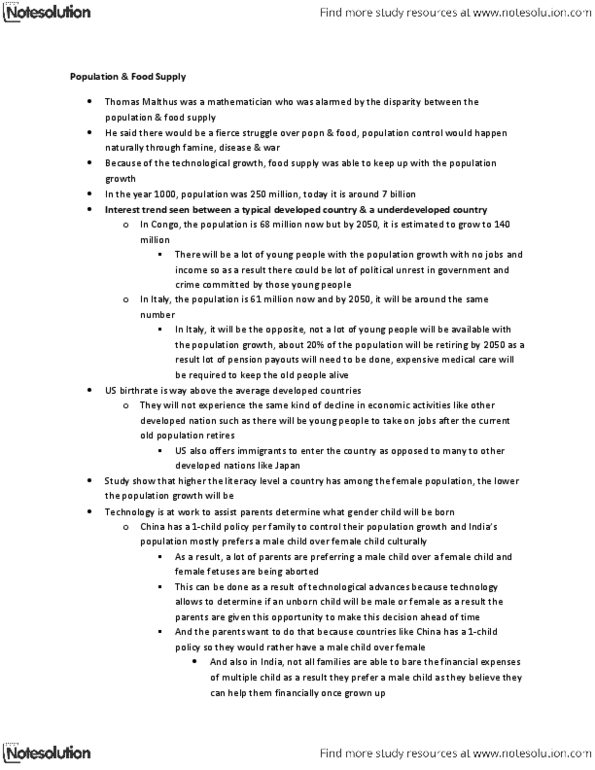 POL 607 Lecture Notes - Lecture 9: Thomas Robert Malthus, Developed Country thumbnail