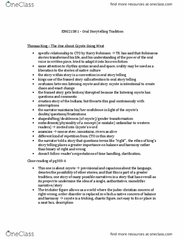 ENG215H1 Lecture Notes - Lecture 4: Shapeshifting, Close Reading, Carnivalesque thumbnail