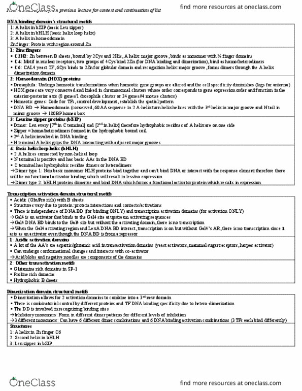 BIOL308 Lecture Notes - Lecture 17: Leucine Zipper, Basic Helix-Loop-Helix, Homeosis thumbnail