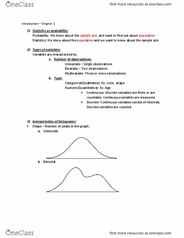 STAT 35000 Lecture Notes - Lecture 1: Univariate, Unimodality, Skewness thumbnail