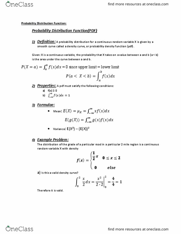 STAT 35000 Lecture Notes - Lecture 4: Probability Density Function, Probability Distribution, Standard Deviation thumbnail