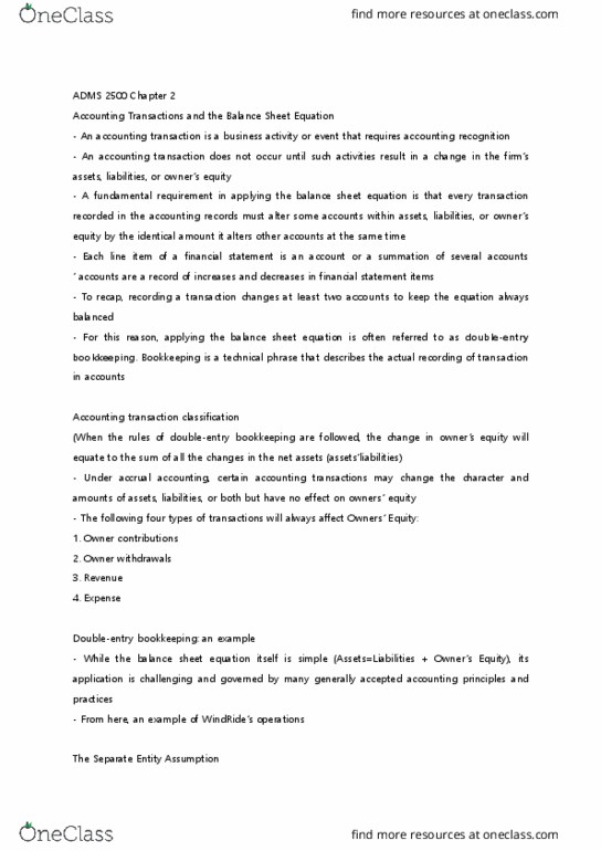 ADMS 2500 Chapter Notes - Chapter 2: Revenue Recognition, Accounts Payable, Income Statement thumbnail