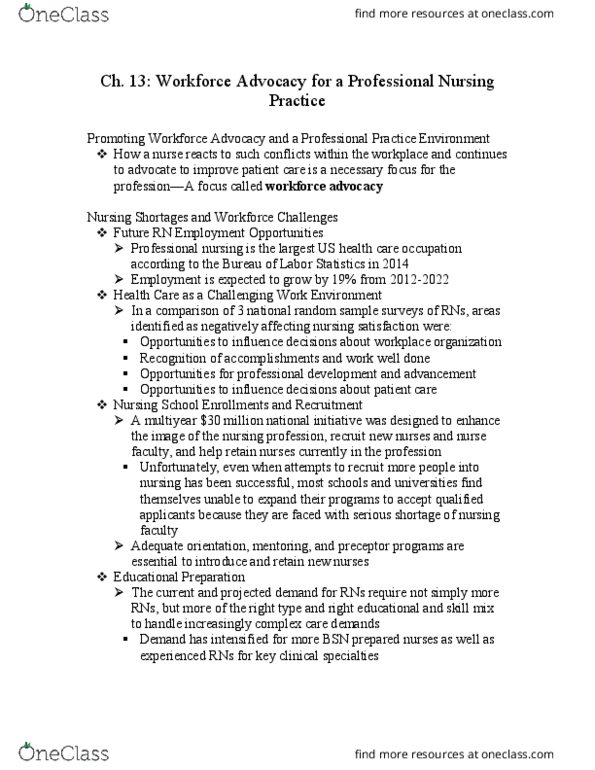 NUR 4837 Chapter Notes - Chapter 13: Patient Advocacy, Workforce Planning, Safety Data Sheet thumbnail