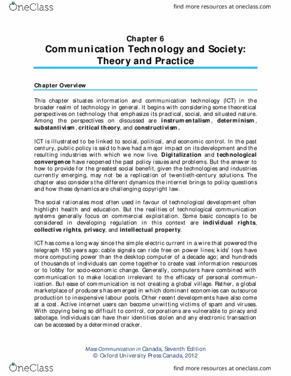 CMNS 110 Lecture Notes - Lecture 6: Technological Convergence, Substantivism, Thai Baht thumbnail