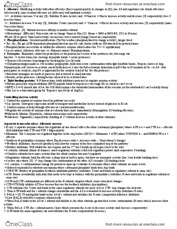 CHEM237 Lecture Notes - Lecture 18: Trypsin Inhibitor, Carbamoyl Phosphate, Protein Kinase A thumbnail