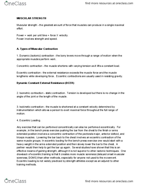 BPK 142 Lecture Notes - Lecture 5: Plyometrics, Bench Press, Dynamometer thumbnail