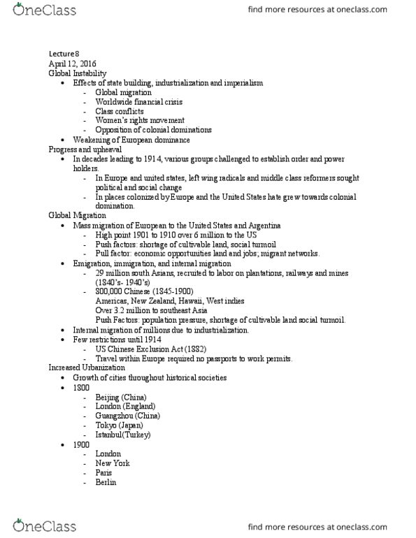 HIST104 Lecture Notes - Lecture 8: European Colonialism, Herero People, German South-West Africa thumbnail