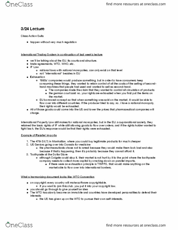 PLSC 380F Lecture Notes - Lecture 20: Toothpaste, World Trade Organization, Weaning thumbnail