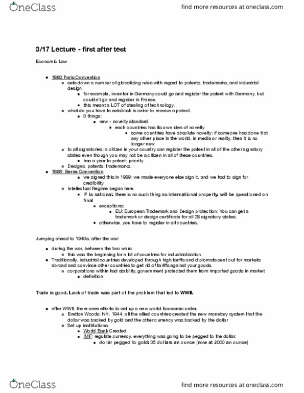 PLSC 380F Lecture Notes - Lecture 19: Uruguay Round, Paris Convention For The Protection Of Industrial Property, Pharmaceutical Industry thumbnail